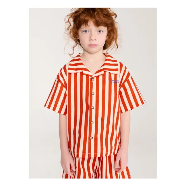 Striped Organic Cotton Shirt and Short Set | Red
