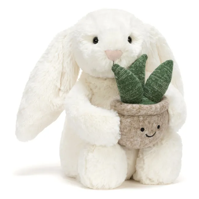 Peluche Cream Bunny with Plant