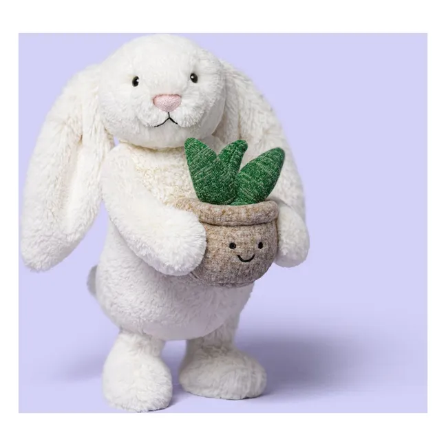 Peluche Cream Bunny with Plant