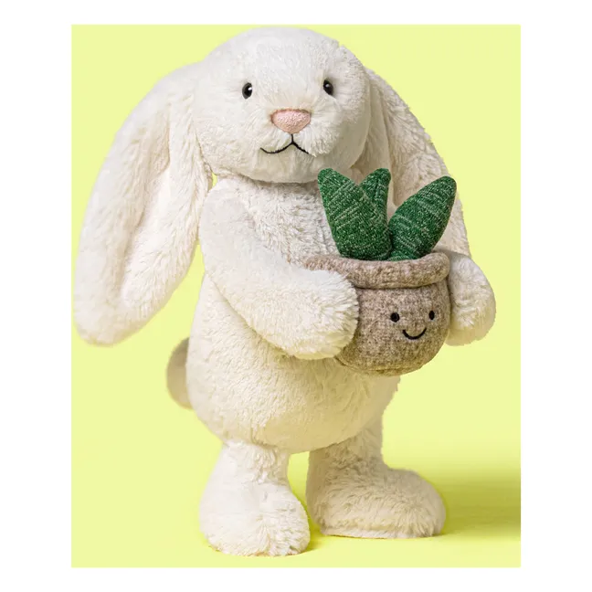 Peluche Cream Bunny with Plant