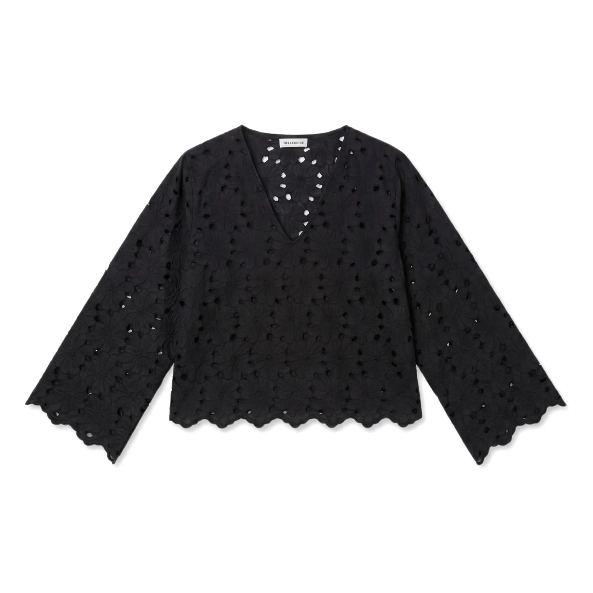 Bellepiece Black Gabriella Cotton Embroidered Blouse