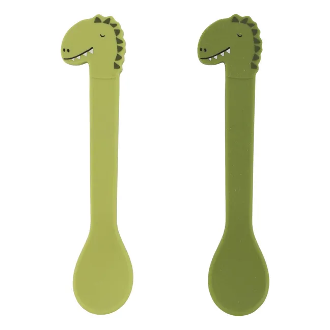 Cuillières en Silicone Mr. Dino - Set de 2 | Vert