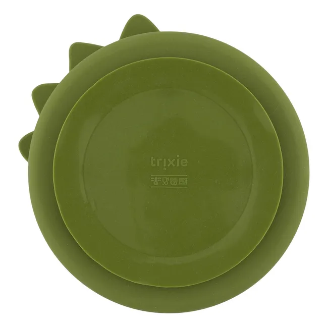 Plato compartimentado Mr. Dino con ventosa | Verde