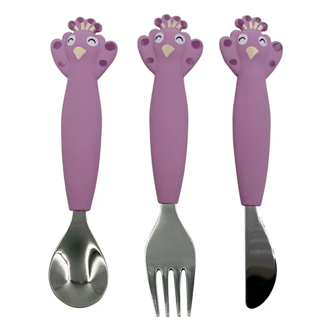 Couverts en Silicone Mrs. Peacock - Set de 3 | Violet