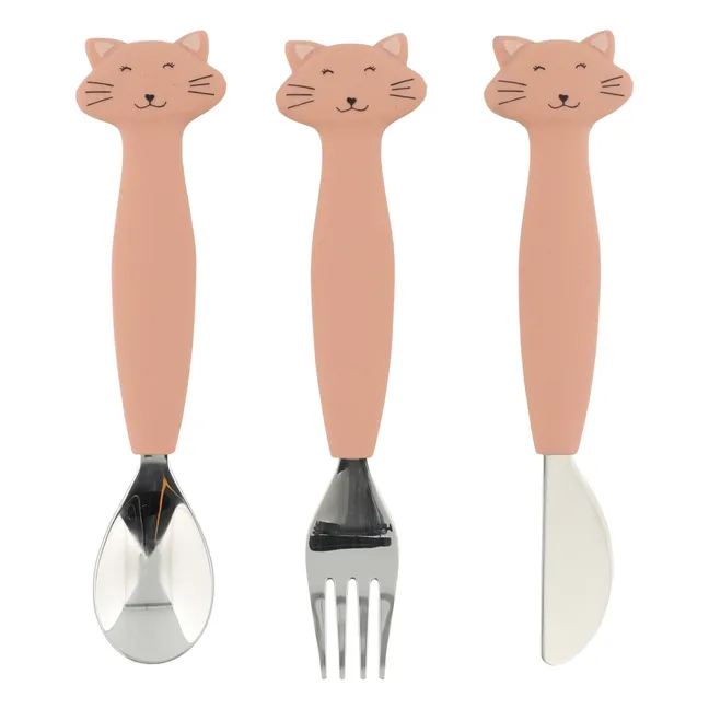 Cubiertos de silicona Mrs. Cat - Set de 3 | Rosa