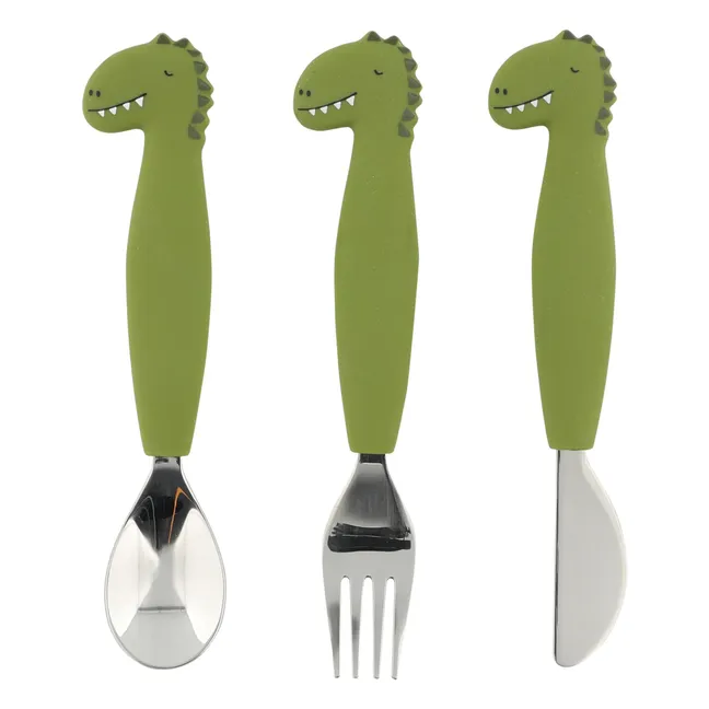 Couverts en Silicone Mr. Dino - Set de 3 | Vert