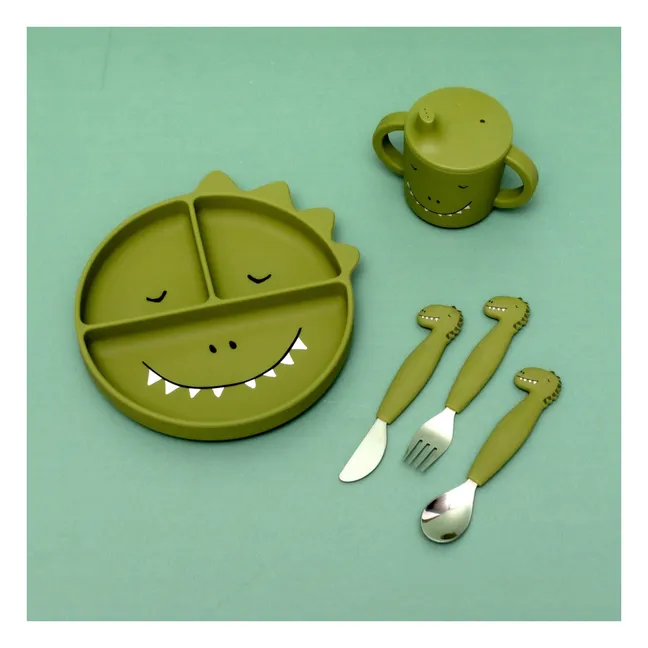 Mr. Dino Cubiertos de silicona - Set de 3 | Verde
