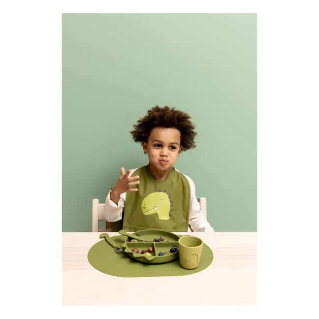 Plato compartimentado Mr. Dino con ventosa | Verde