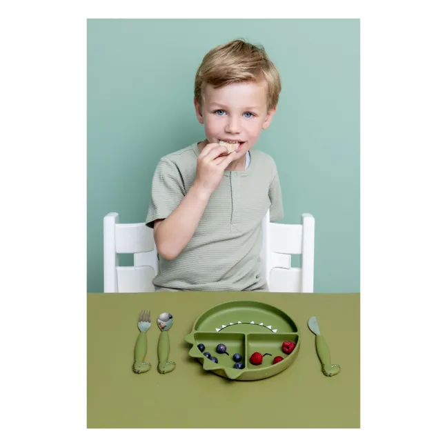 Assiette Compartimentée à Ventouse Mr. Dino | Vert