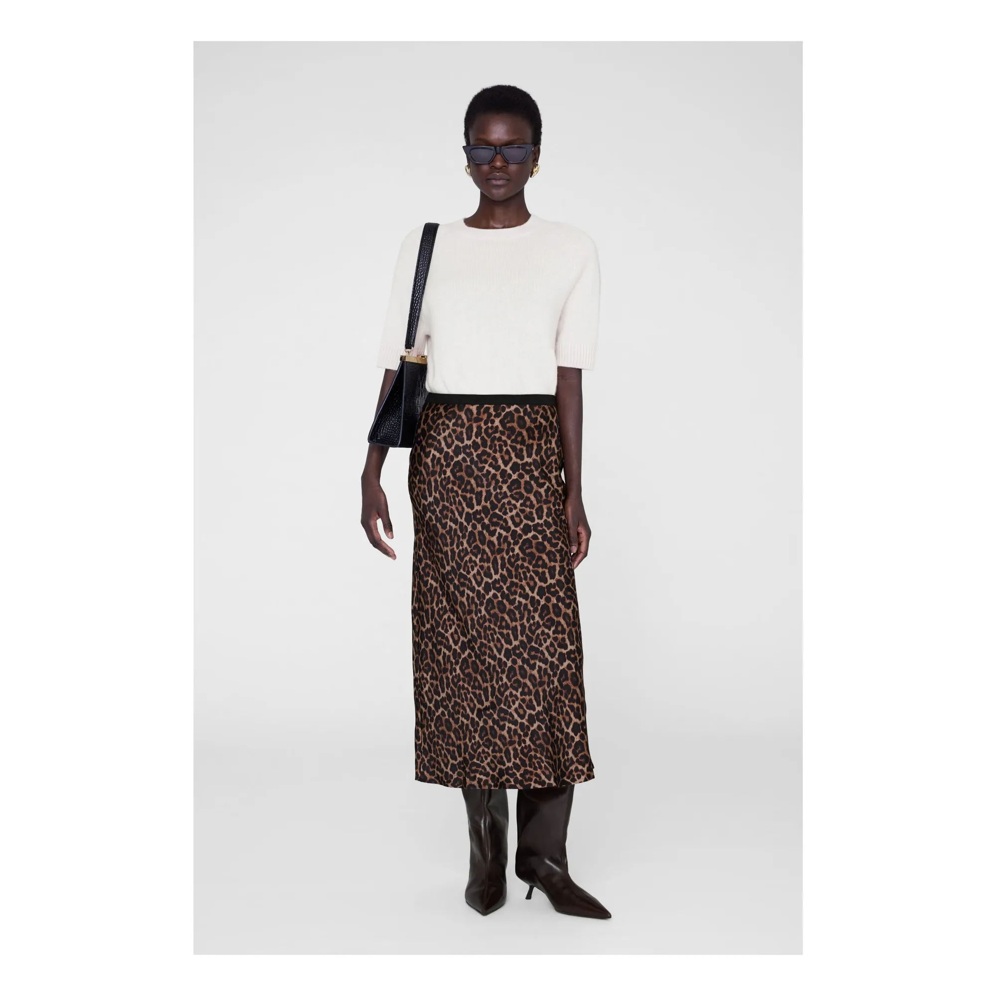 Anine Bing Leopard Silk Bar Skirt