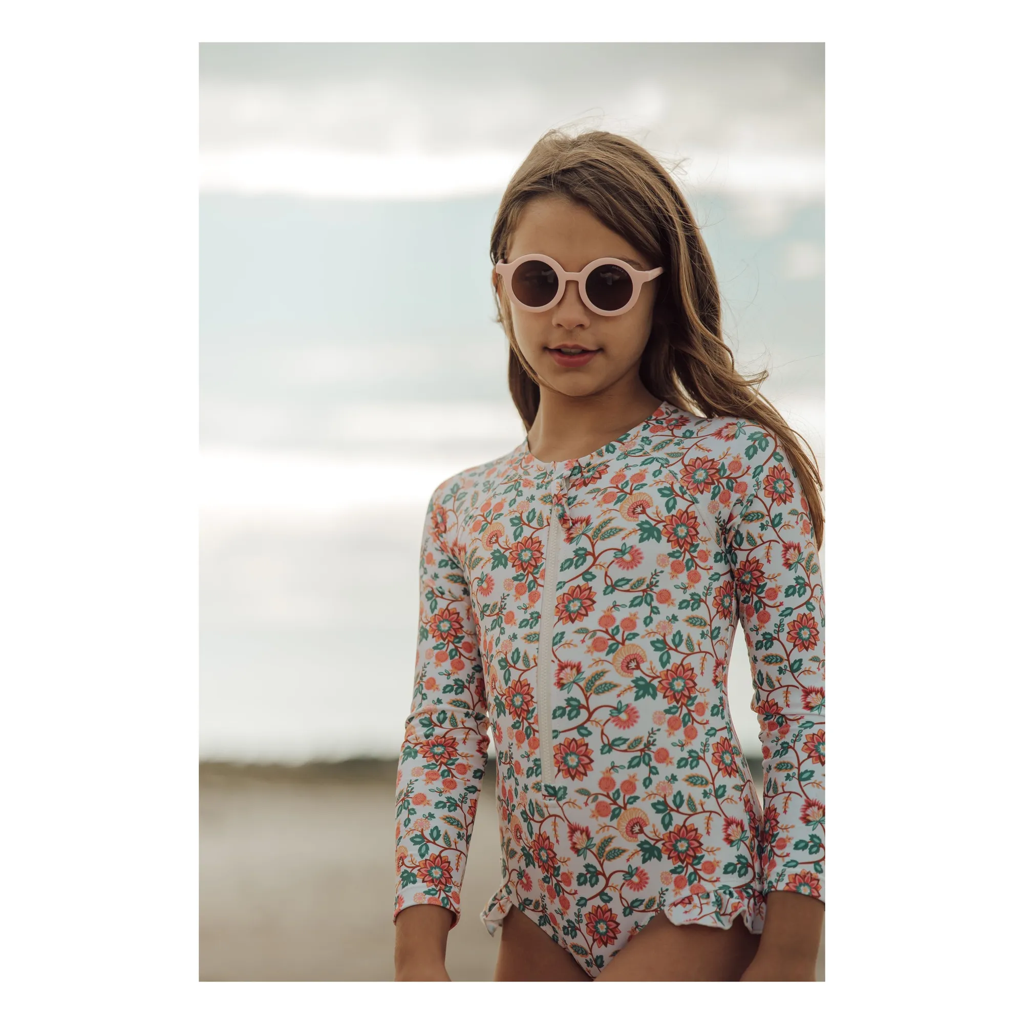 Maillot de Bain 1 Pièce Volants Fleuri Fibres Recyclées | Ecru- Image produit n°1