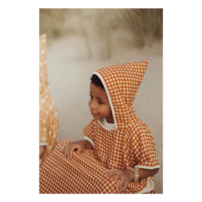 Poncho de baño de algodón ecológico Vichy | Ocre
