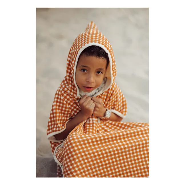 Poncho de baño de algodón ecológico Vichy | Ocre