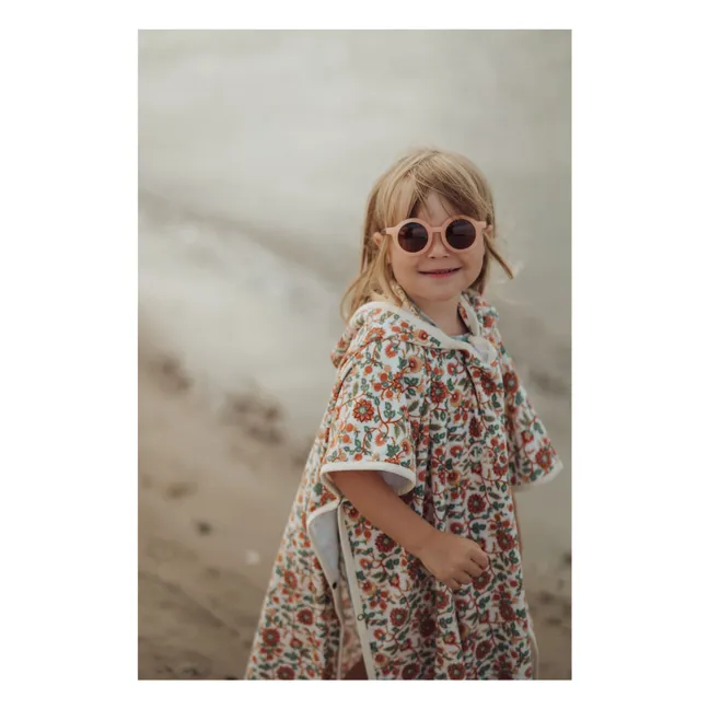 Poncho de Bain Fleuri Coton Bio | Ecru