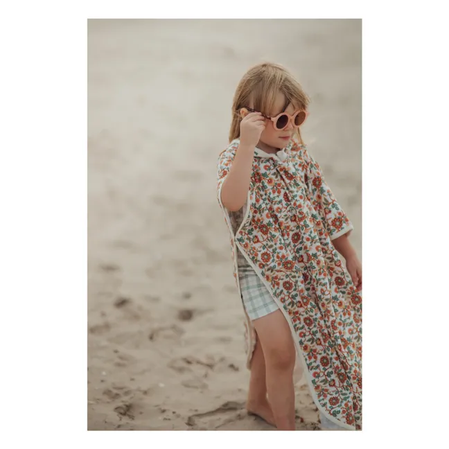 Poncho de Bain Fleuri Coton Bio | Ecru