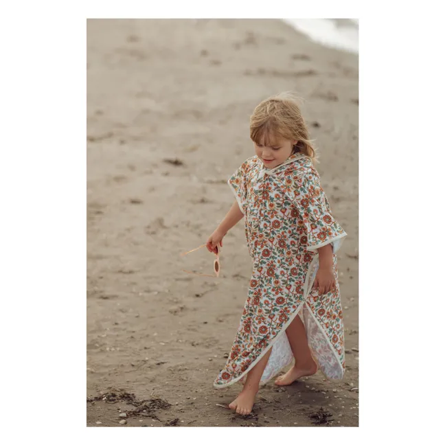 Poncho de Bain Fleuri Coton Bio | Ecru