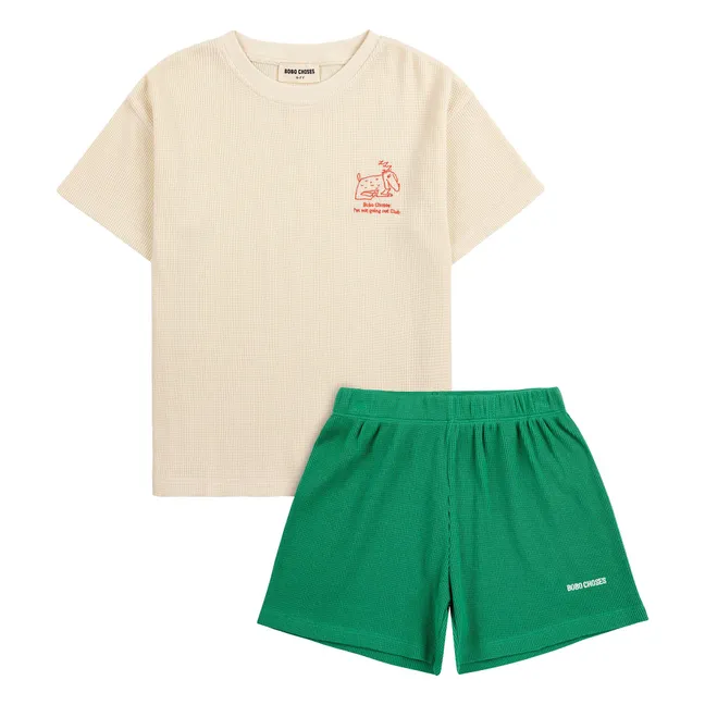 Ensemble T-shirt et Short Chien Coton Bio | Ecru