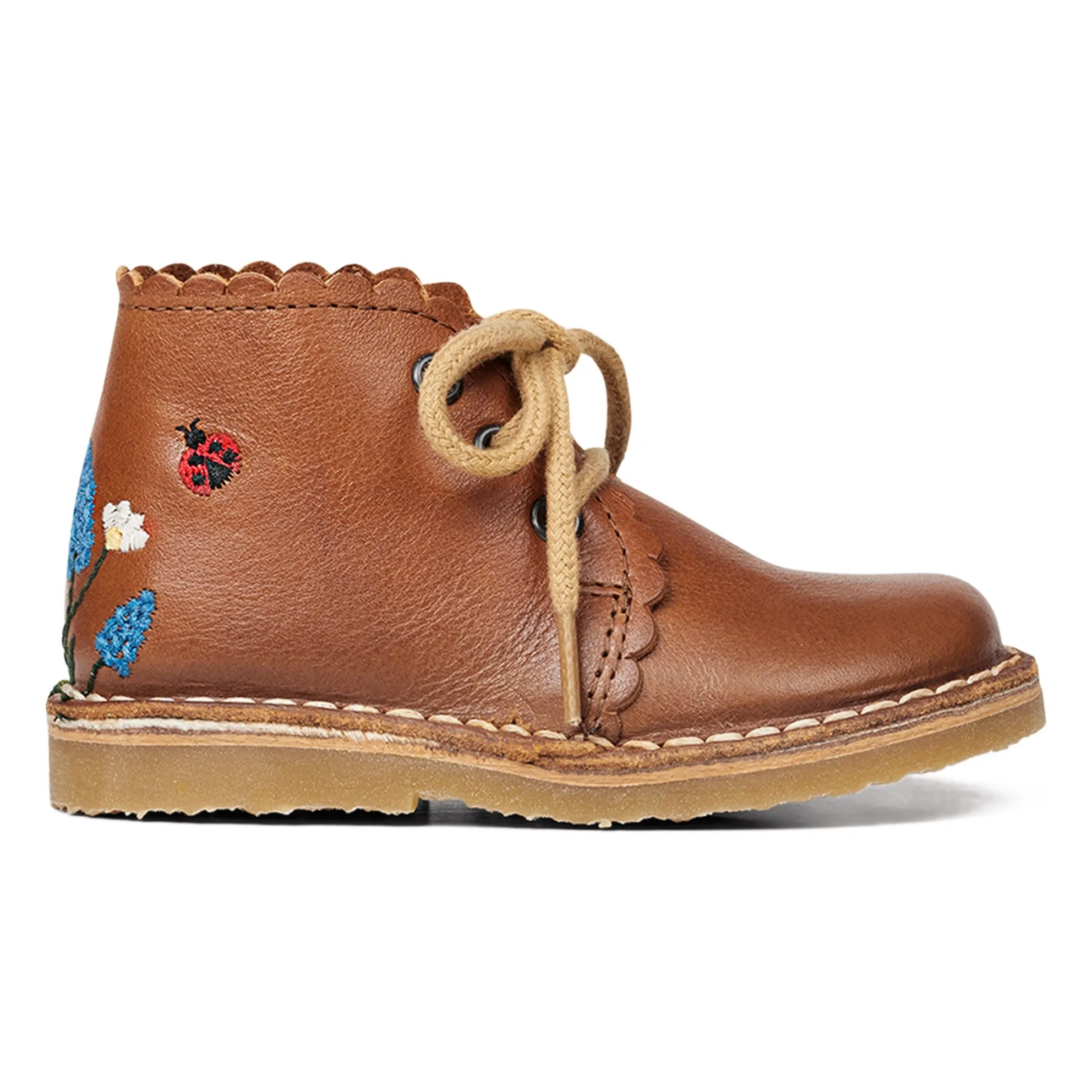 Bottines Brodées Scallop Coccinelles - Collection Uniqua | Camel- Image produit n°0