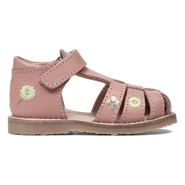 Sandalias bordadas con flores - Colección Uniqua | Rosa empolvado