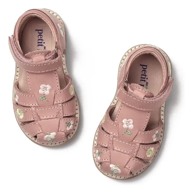 Sandalias bordadas con flores - Colección Uniqua | Rosa empolvado