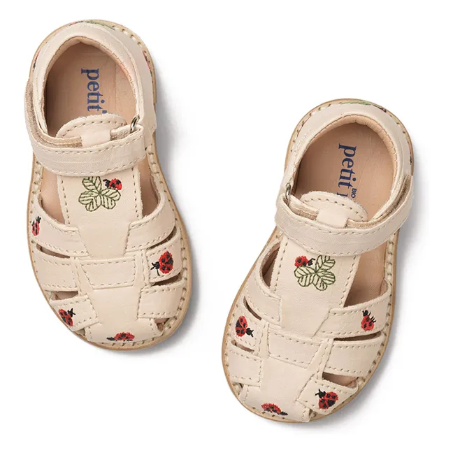 Sandalias bordadas Mariquita - Colección Uniqua | Crema