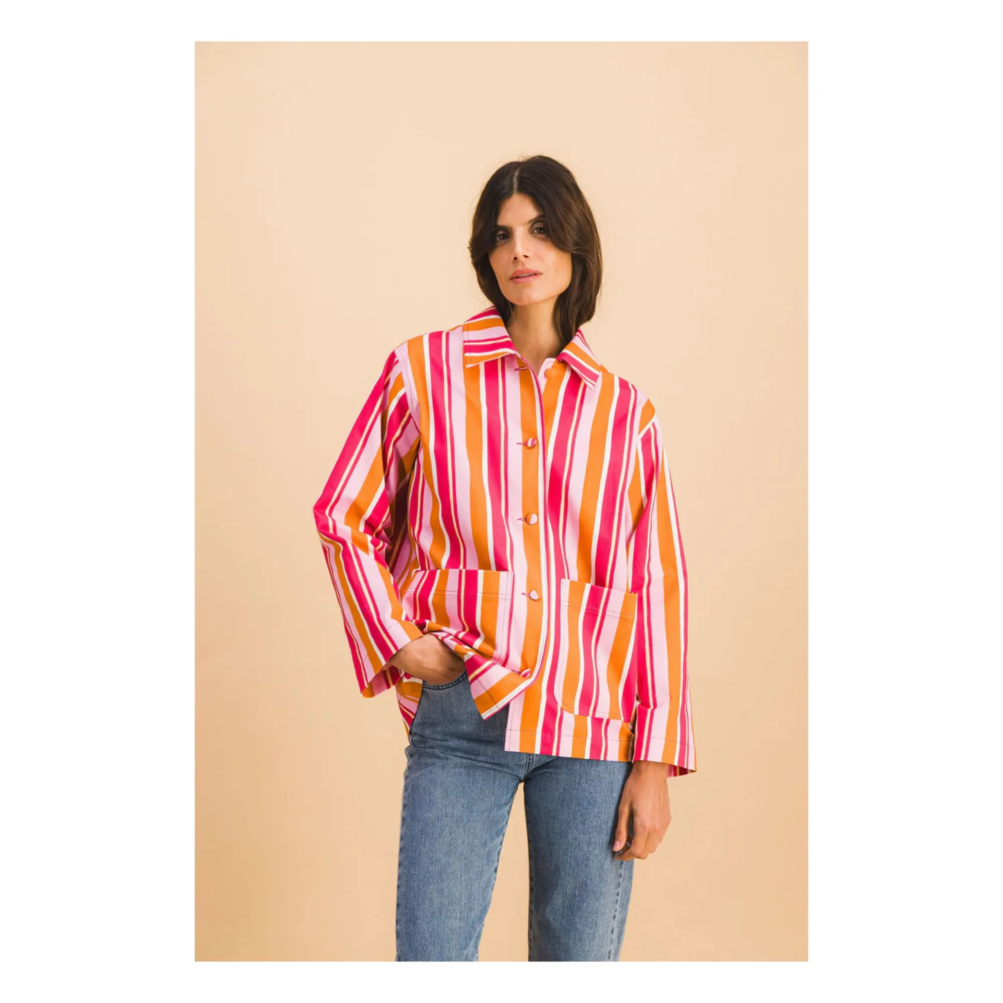 Veste Rayures Lucie Coton | Rose- Image produit n°1