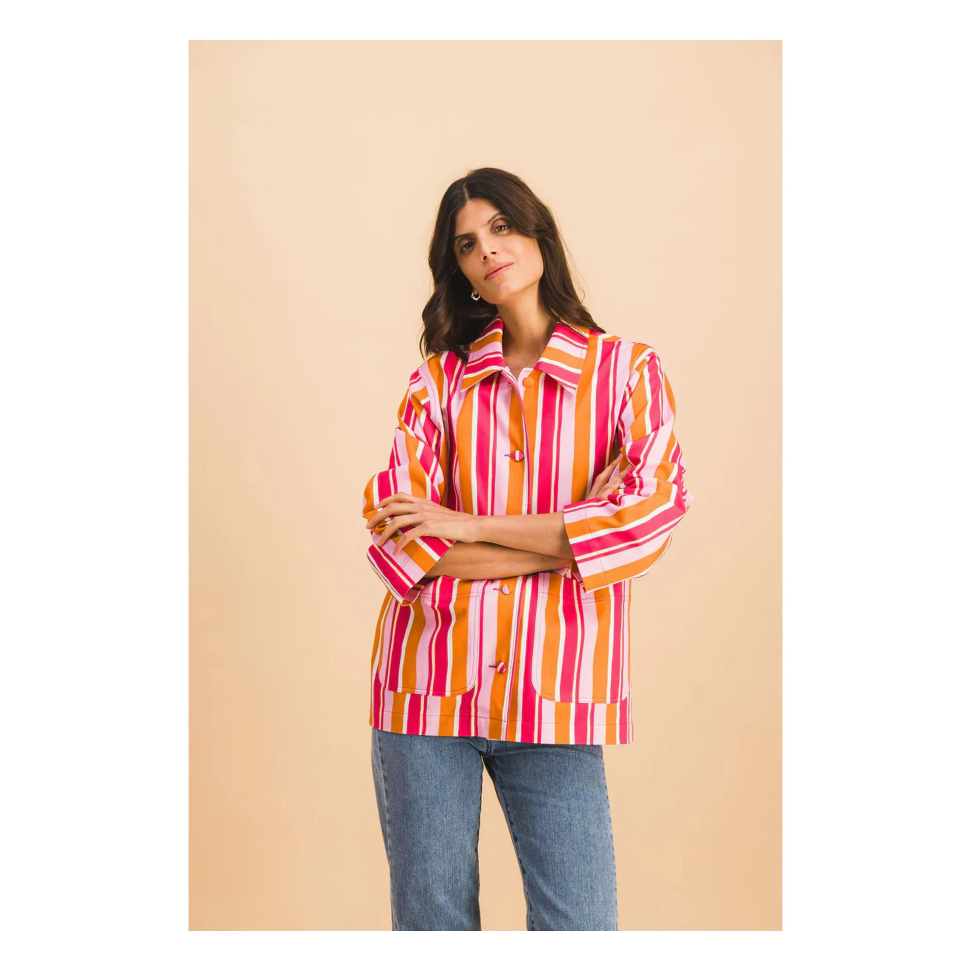 Veste Rayures Lucie Coton | Rose- Image produit n°2