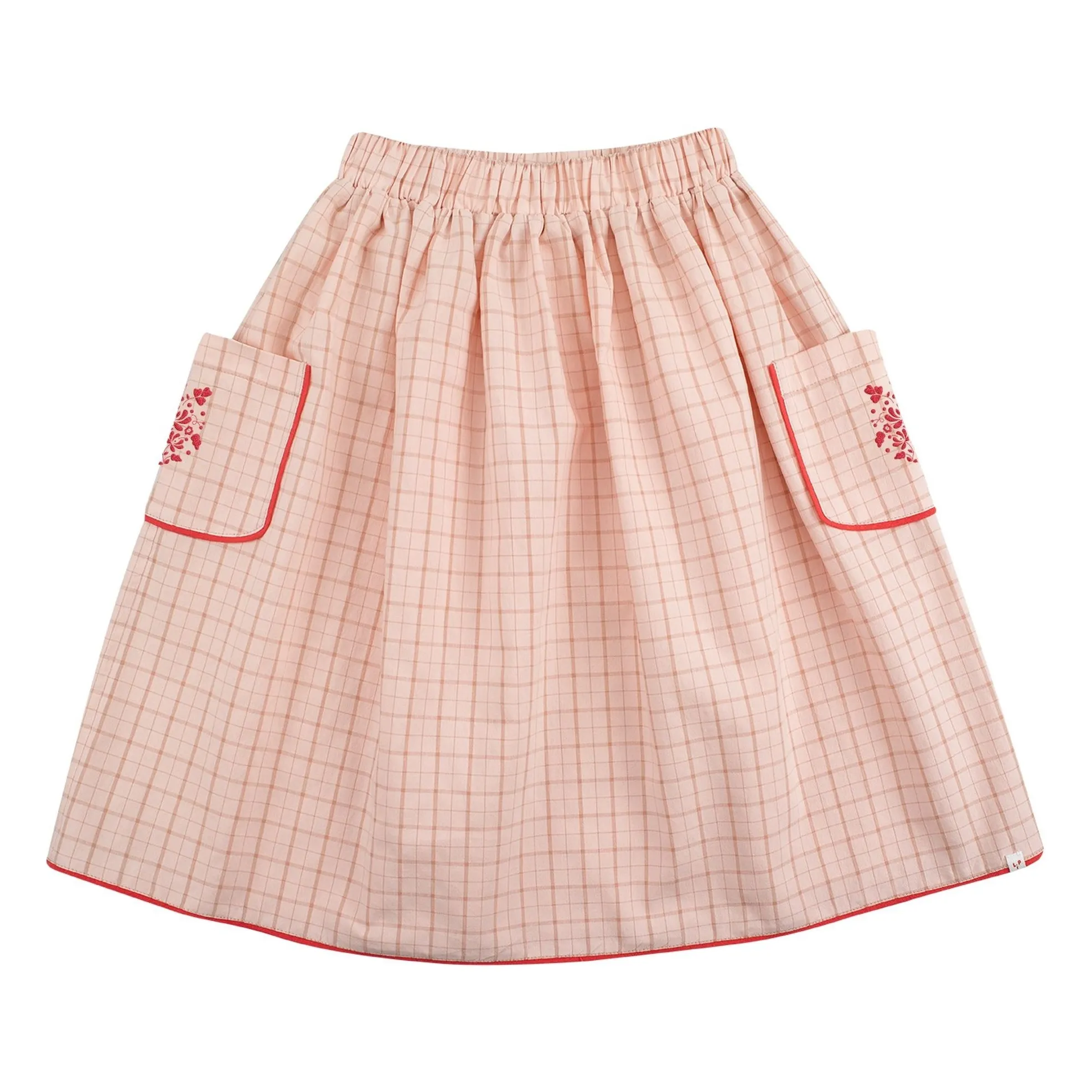 Jupe Brodée Amália Carreaux Coton Bio | Rose pâle- Image produit n°0