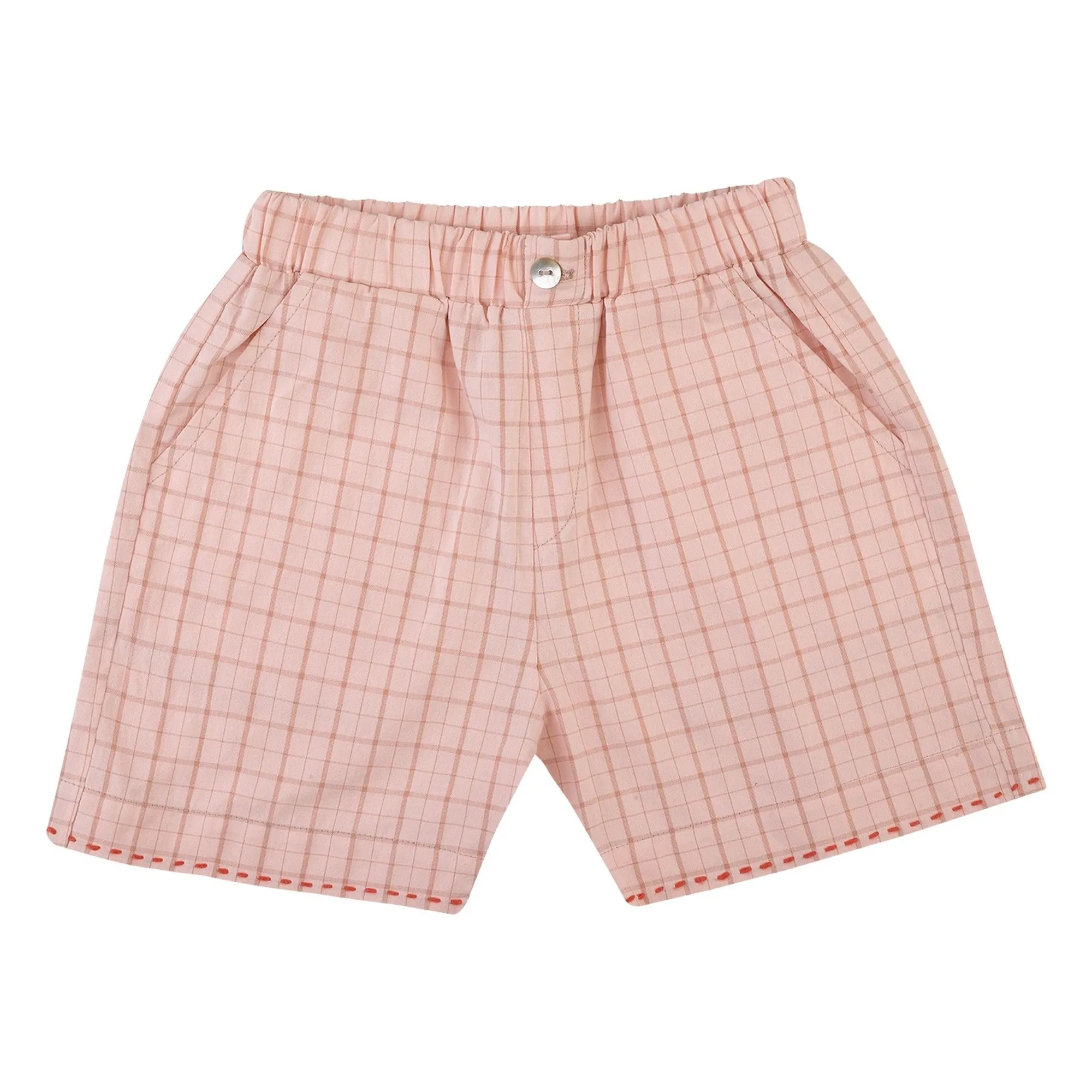 Short Álvaro Carreaux Coton Bio | Rose pâle- Image produit n°0