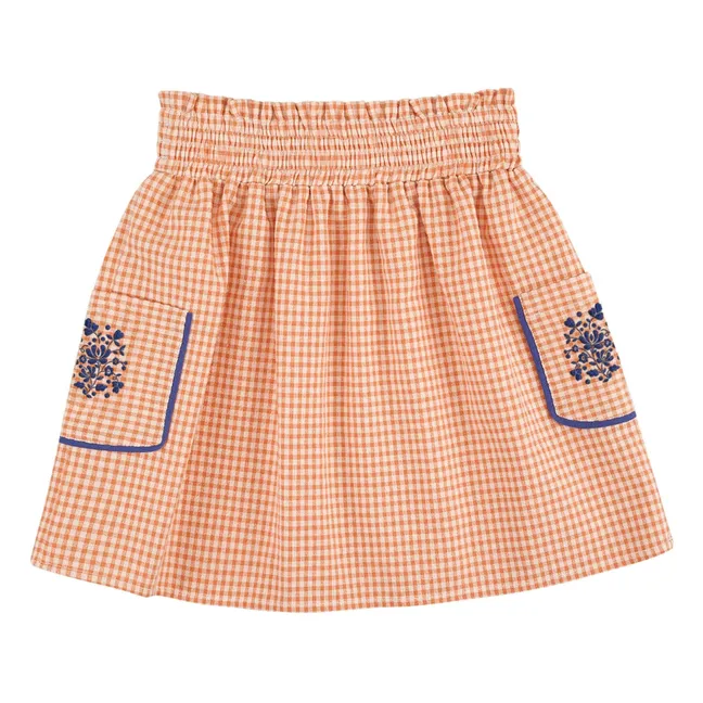 Mia embroidered skirt Organic cotton checks | Apricot