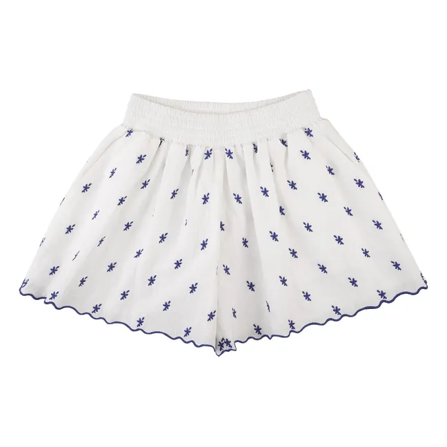 Pantalón corto Deolinda con bordado floral  | Blanco