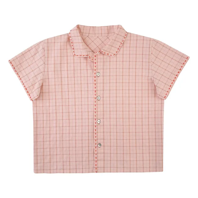 Chemise Brodée Alvaro Carreaux Coton Bio | Rose pâle