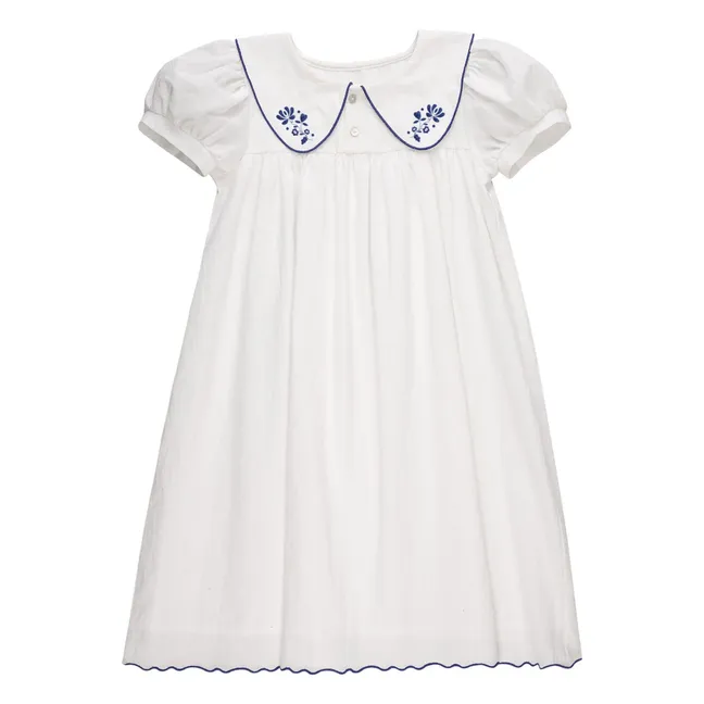 Sophia Embroidered Claudine Collar Dress | White