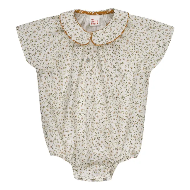 Barboteuse Léo Fleurie Coton Bio | Ecru