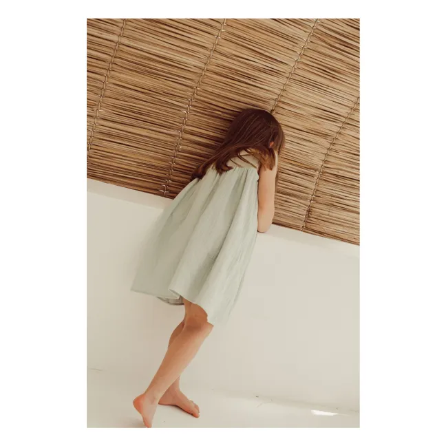 Robe Col Claudine Brodé Josefa Coton Bio | Vert amande