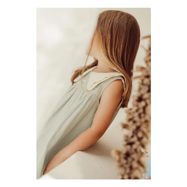 Robe Col Claudine Brodé Josefa Coton Bio | Vert amande