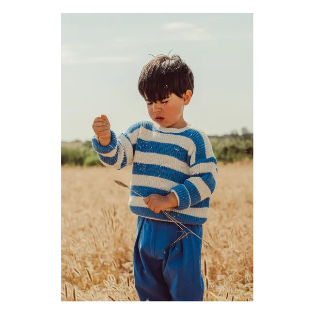 Gastão Striped Organic Cotton Sweater | Royal blue