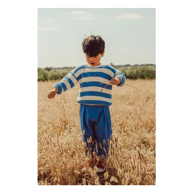 Gastão Striped Organic Cotton Sweater | Royal blue