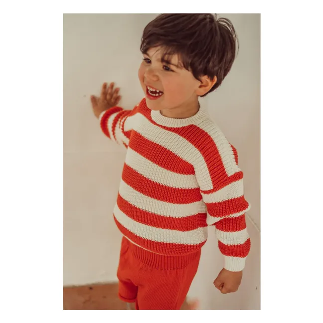 Pull Gastão Rayé Coton Bio | Rouge
