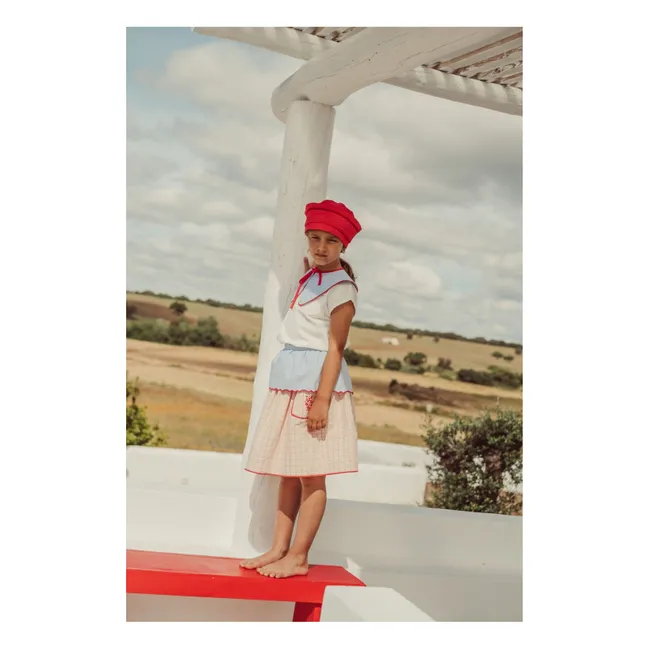 Amália embroidered skirt Organic cotton checks | Pale Pink