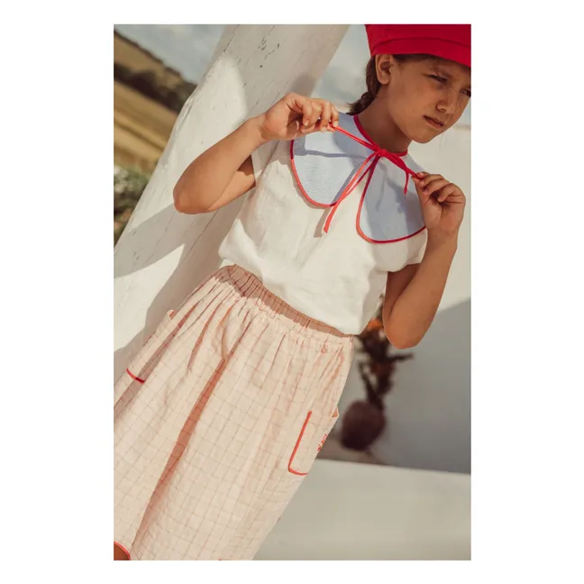 Jupe Brodée Amália Carreaux Coton Bio | Rose pâle