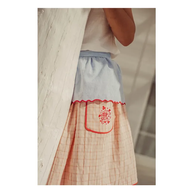 Jupe Brodée Amália Carreaux Coton Bio | Rose pâle