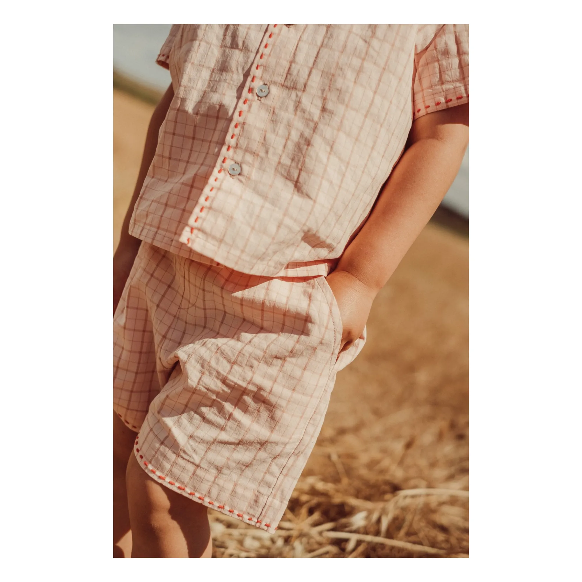 Short Álvaro Carreaux Coton Bio | Rose pâle- Image produit n°2