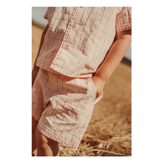 Camisa bordada a cuadros de algodón ecológico Alvaro | Rosa Pálido