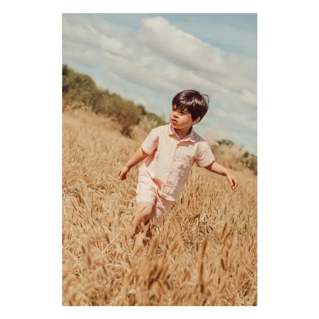 Camisa bordada a cuadros de algodón ecológico Alvaro | Rosa Pálido