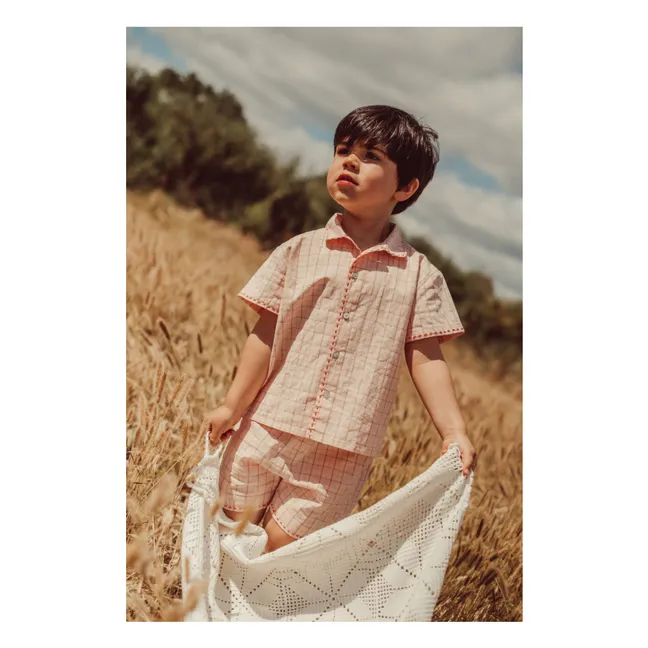 Camisa bordada a cuadros de algodón ecológico Alvaro | Rosa Pálido