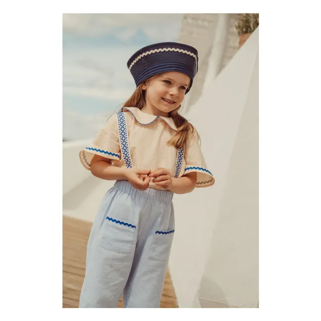 Florbela Carreaux Blusa Bordada con Cuello Claudine | Amarillo palo