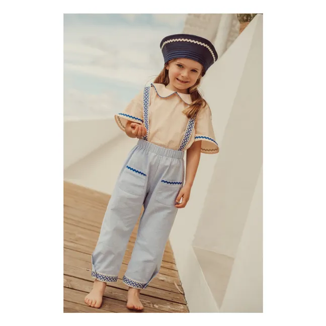 Cesária Striped Organic Cotton Trousers | Blue