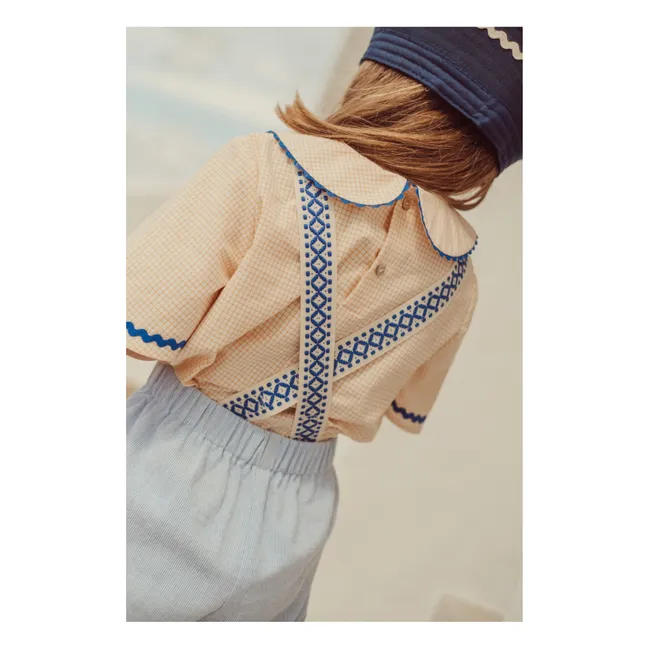 Florbela Carreaux Claudine Collar Embroidered Blouse | Pale yellow