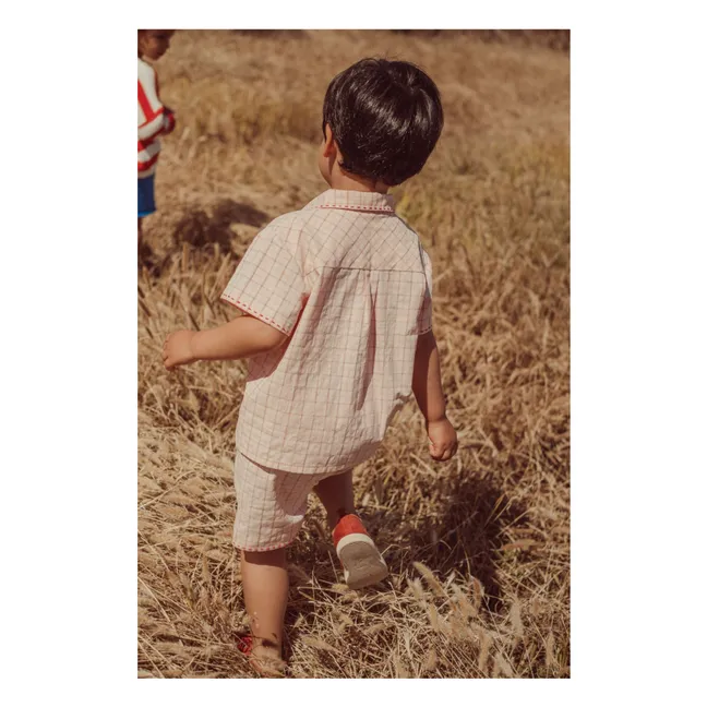 Camisa bordada a cuadros de algodón ecológico Alvaro | Rosa Pálido